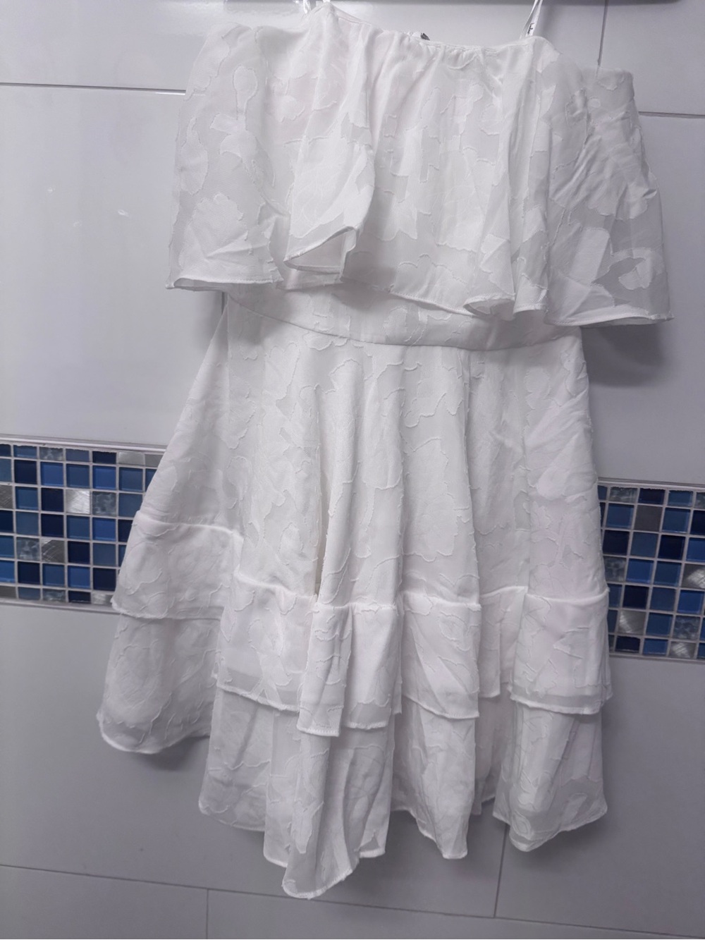 Lulus True Lover White Burnout Floral Ruffled Strapless Mini Dress NWT